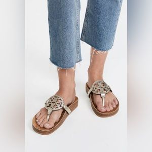 TORY BURCH MILLER CLOUD SANDAL SPARK GOLD/NATURAL LEATHER WOMEN'S SIZE 8